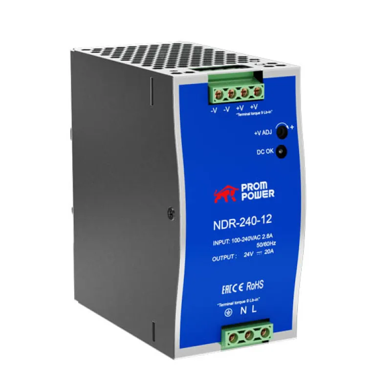 Источник питания NDR-240-12, на выходе 12 В DC, 20 А, 240 Вт. Входное 85-264 В AC (120-370 В DC)