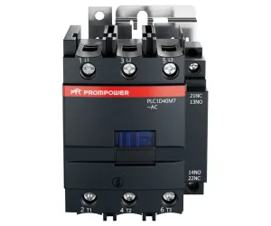 Контактор PROMPOWER PLC1D40M7 серии Pulse, ток 40А, 3 полюса, доп контакт 1НО+1НЗ, катушка 230AC