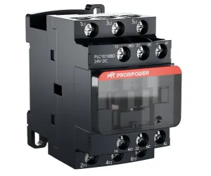 Контактор PROMPOWER PLC1D18BD серии Pulse, ток 18А, 3 полюса, доп контакт 1НО+1НЗ, катушка 24DC