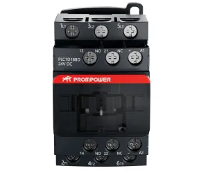 Контактор PROMPOWER PLC1D18BD серии Pulse, ток 18А, 3 полюса, доп контакт 1НО+1НЗ, катушка 24DC
