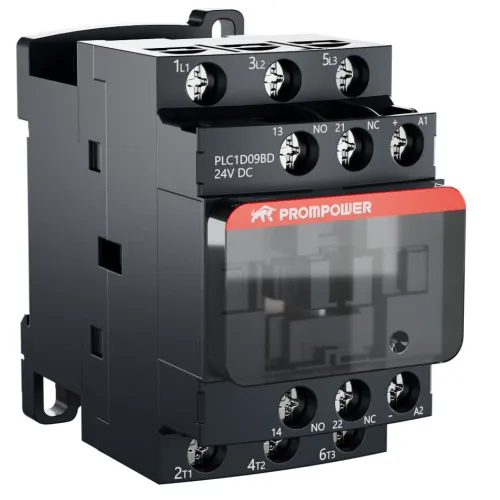 Контактор Prompower PLC1D09BD серии Pulse, ток 9А, 3 полюса, доп контакт 1НО+1НЗ, катушка 24DC