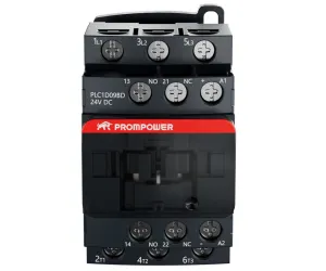 Контактор PROMPOWER PLC1D09BD серии Pulse, ток 9А, 3 полюса, доп контакт 1НО+1НЗ, катушка 24DC