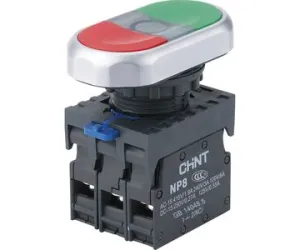 Двойная кнопка NP8-11SD/3 зеленый, AC110-230В(LED), 1НО+1НЗ, IP65 667563