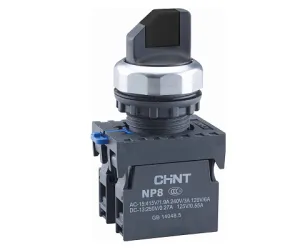 Переключатель б/подсветки NP8-11X/312, 3 полож. с фикс., чёрная 1НО+1НЗ IP65 577805