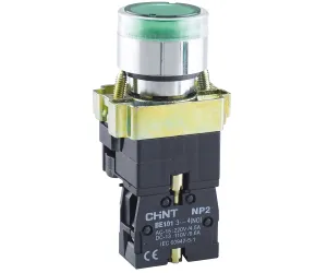 Кнопка управления NP2-BW3361 плоская, зеленая, 1НО, AC/DC230В(LED), IP40 574077