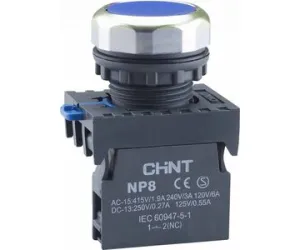 Кнопка управления NP8-20BND/6 подсветка, самовозв, синий, AC110-230В(LED), 2НО, IP65 667641